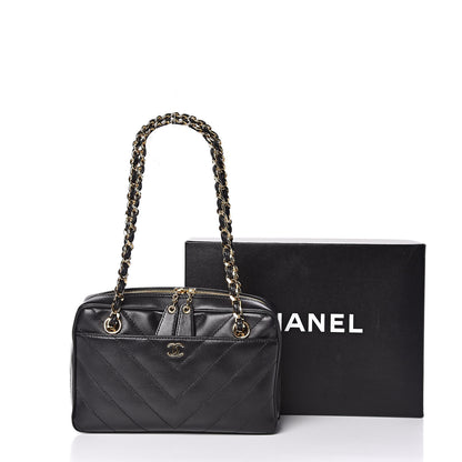 Chanel Lambskin Chevron Quilted Camera Case Black 11 of 11