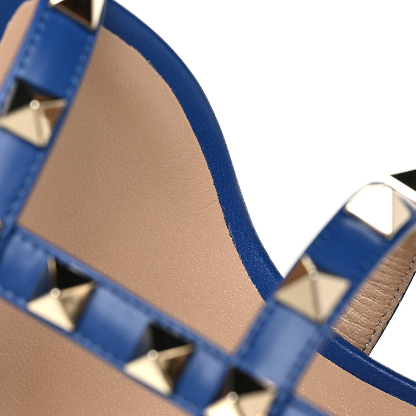 Calfskin Rockstud 60mm Caged Slide Sandals 38.5 Blu Delft