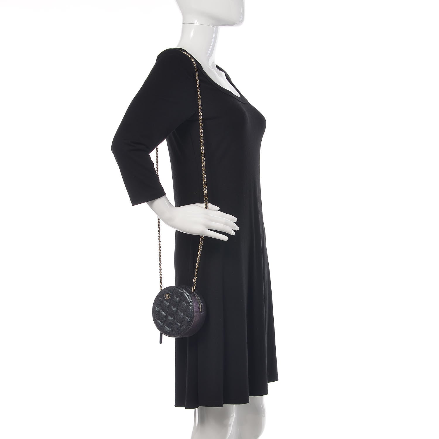 Chanel Iridescent Caviar Quilted Round Clutch With Chain Black 2 of 11