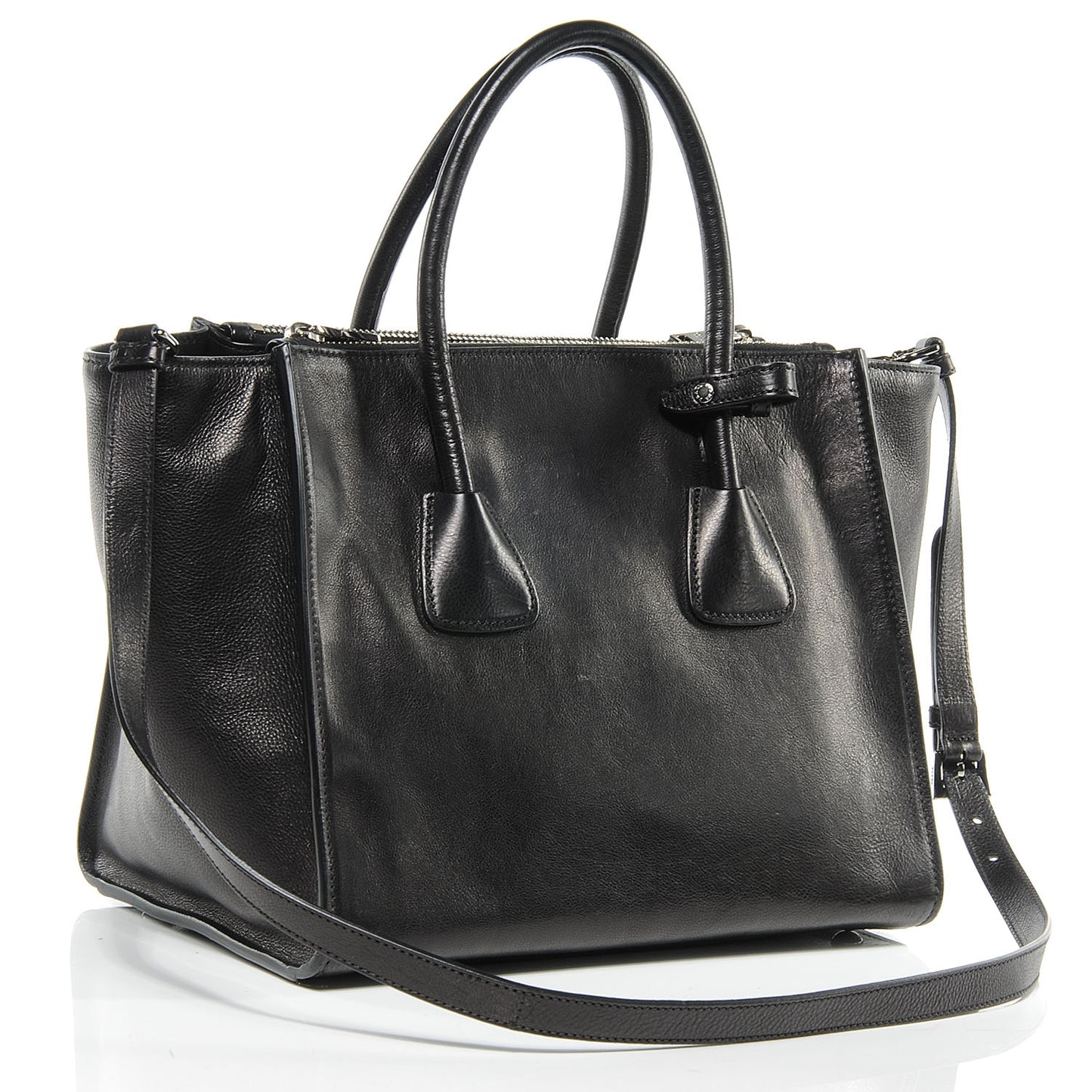 Glace Calf Twin Pocket Tote Nero Black