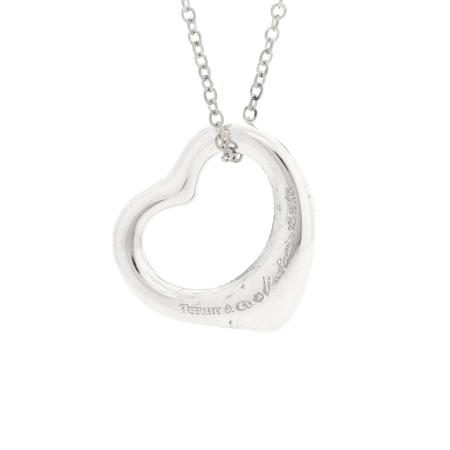 Sterling Silver 16mm Elsa Peretti Open Heart Pendant Necklace