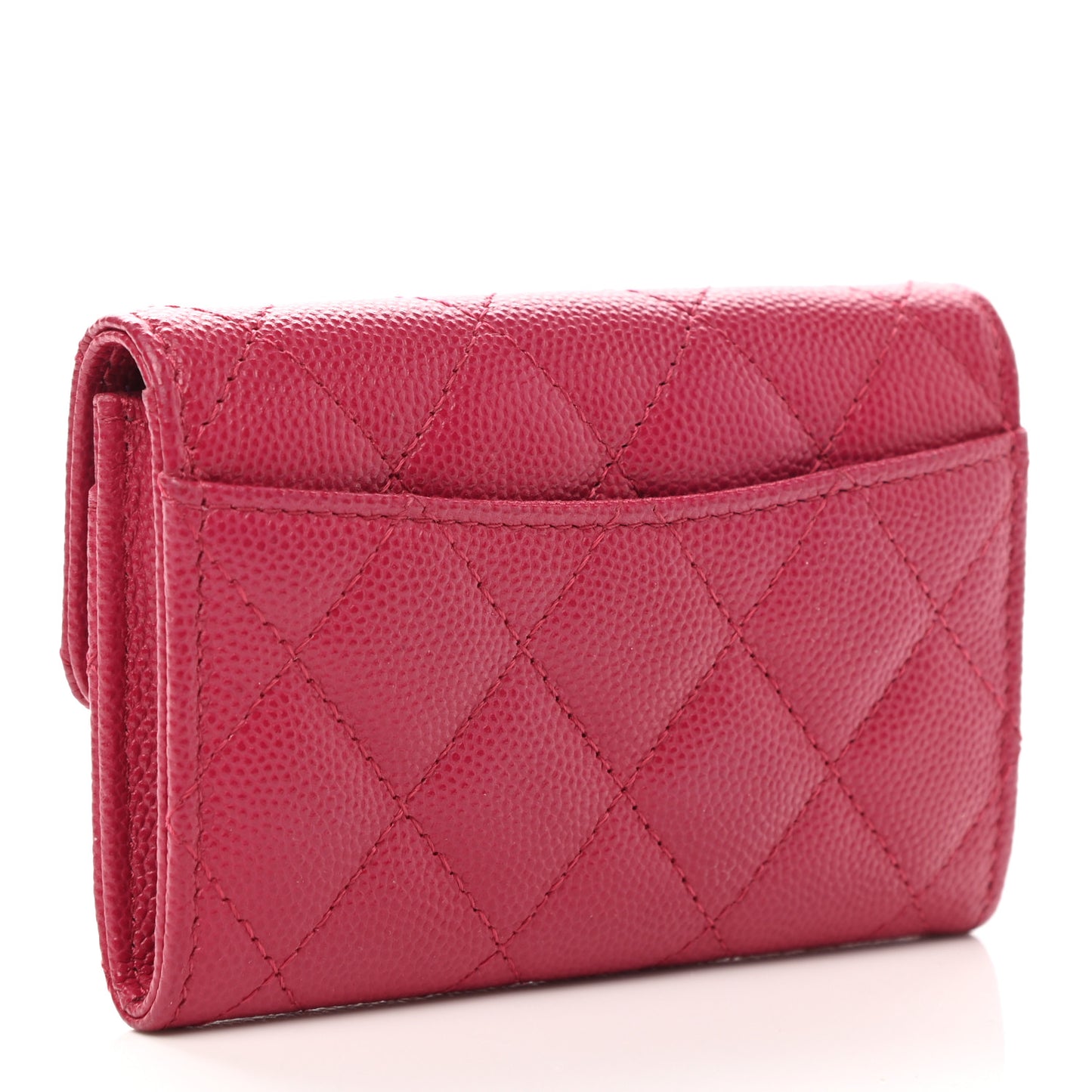 Caviar Quilted Flap Card Holder Wallet Dark Pink