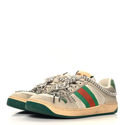Gucci Nubuck Calfskin Web Removable Crystals Womens Screener Sneakers 36 Dusty Milk New Mystic White 4 of 9