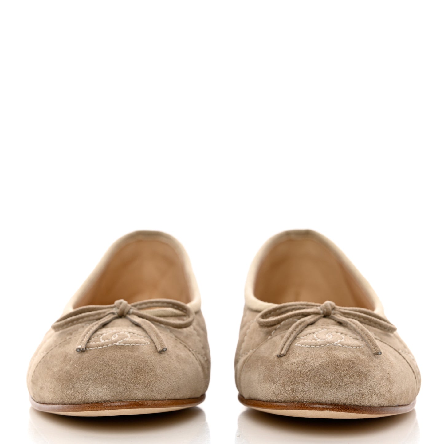 Suede Calfskin Quilted Cap Toe CC Ballerina Flats 37.5 Dark Beige