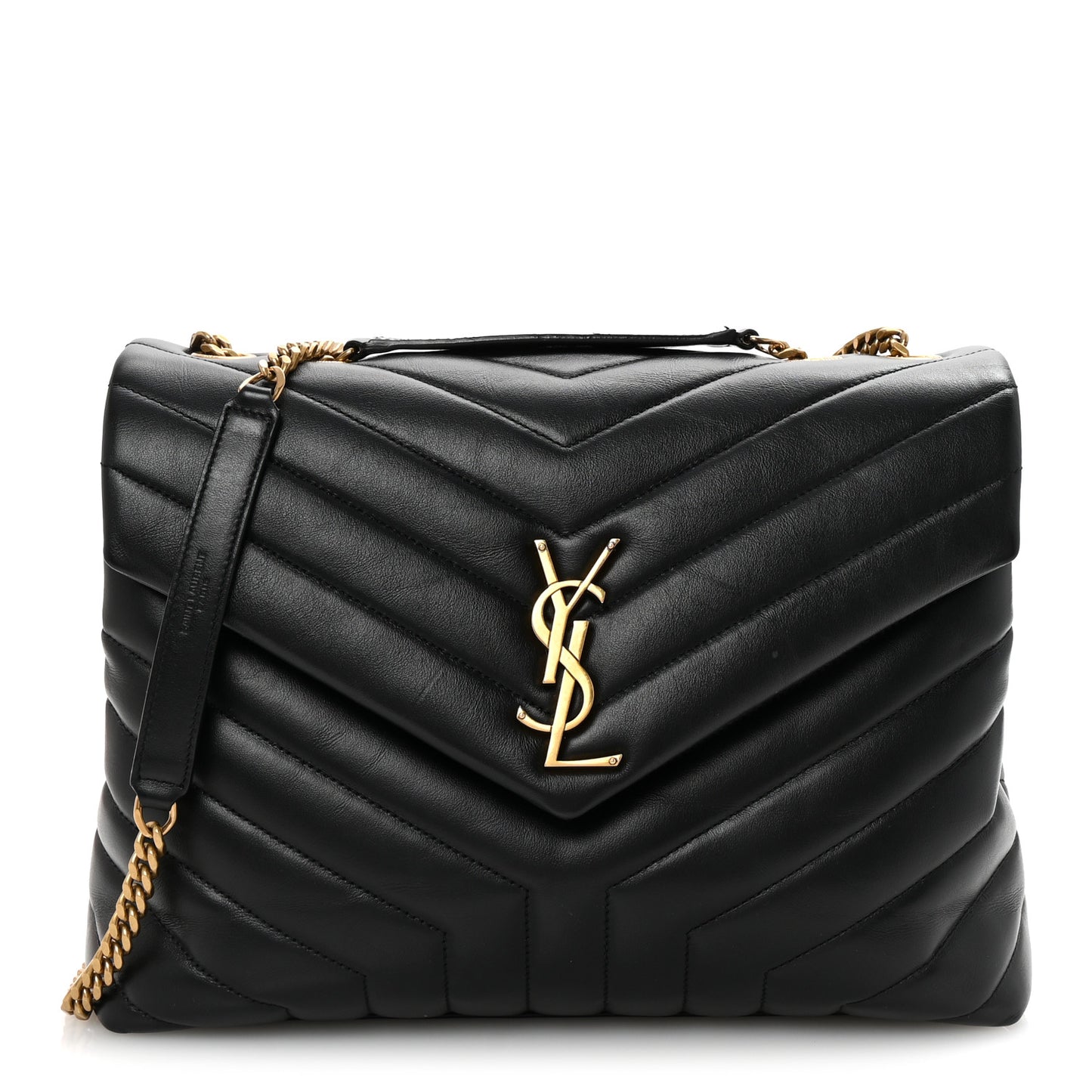 Calfskin Y Quilted Monogram Medium Loulou Chain Satchel Black