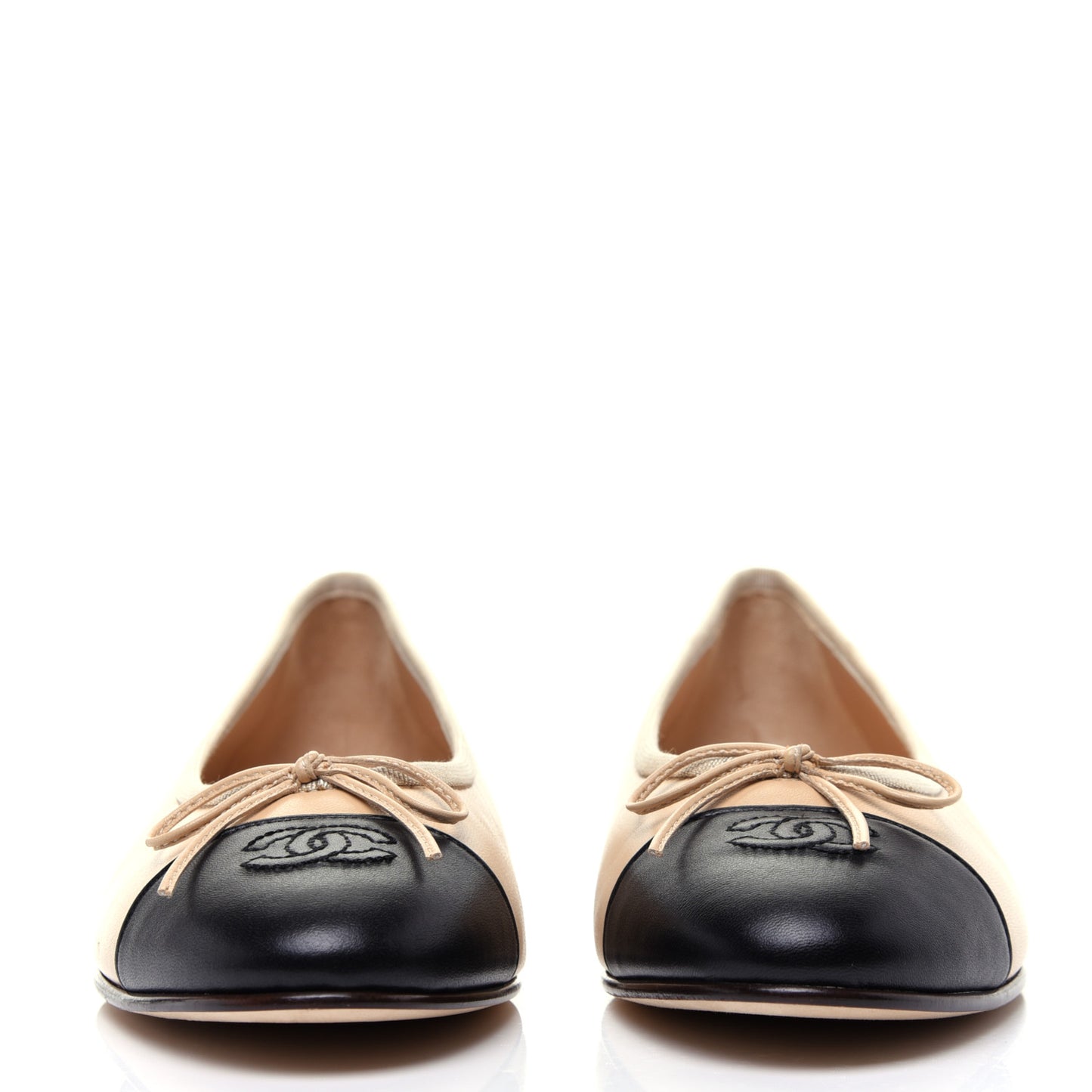 Lambskin Cap Toe CC Ballerina Flats 40 Beige Black