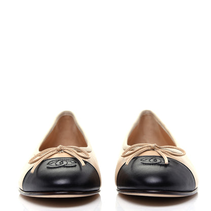 Chanel Lambskin Cap Toe CC Ballerina Flats 40 Beige Black 2 of 12