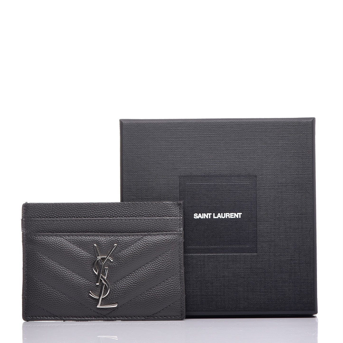 Grain De Poudre Matelasse Chevron Monogram Credit Card Case Coal