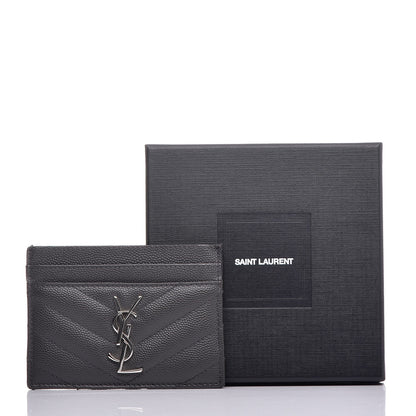 Saint Laurent Grain De Poudre Matelasse Chevron Monogram Credit Card Case Coal 8 of 8