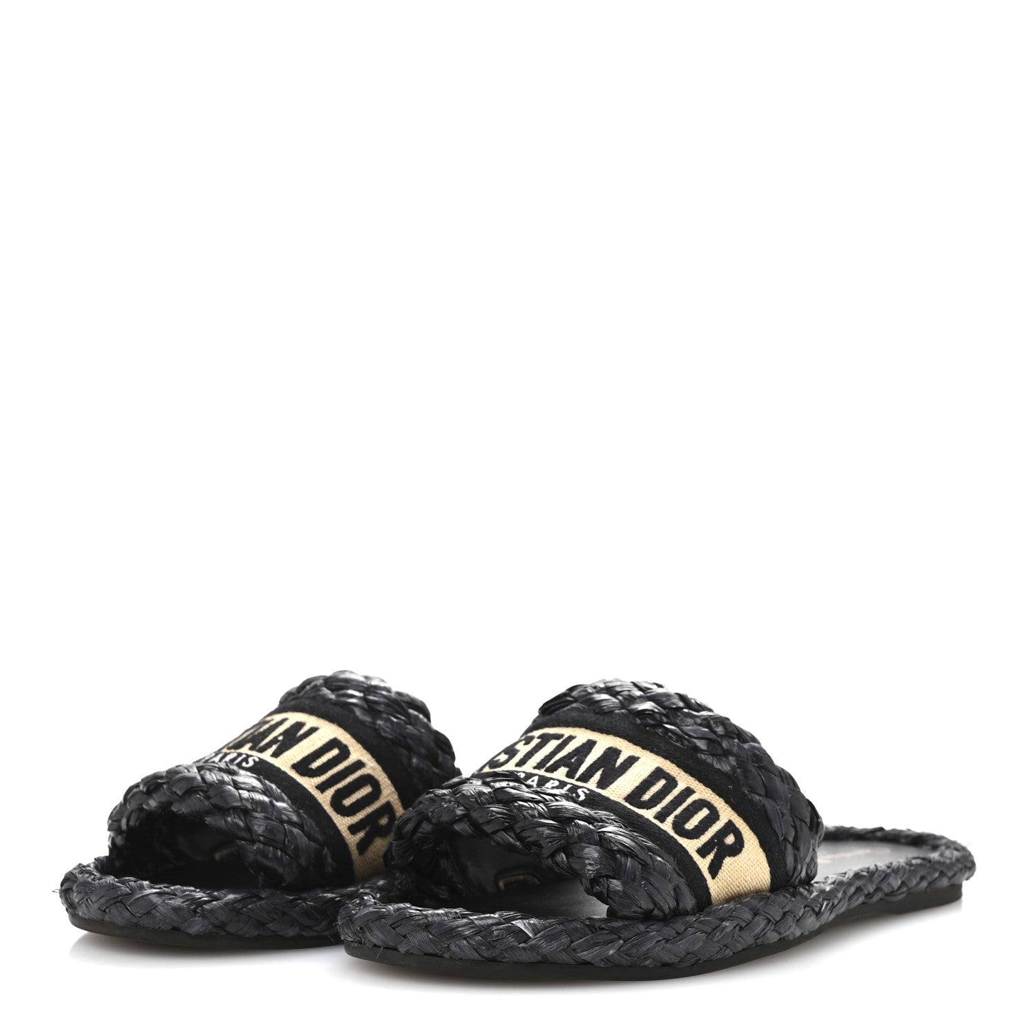 Christian Dior Raffia Embroidered Dway Mules Slide Sandals 37