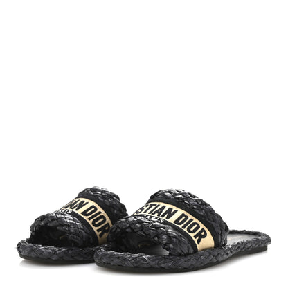 Christian Dior Raffia Embroidered Dway Mules Slide Sandals 37 Black 4 of 10
