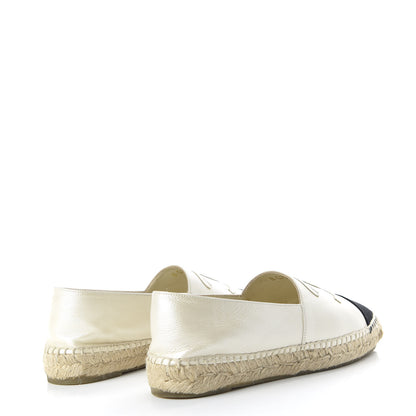 Chanel Iridescent Goatskin CC Espadrilles 37 Ivory Black 4 of 10