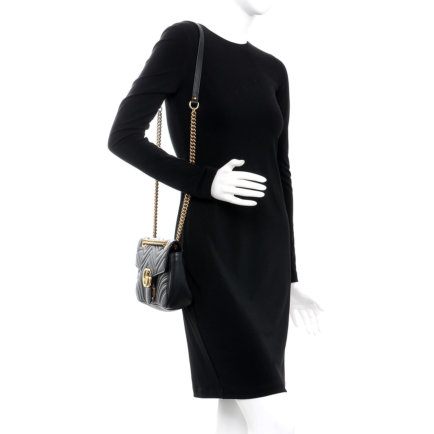 Gucci Calfskin Matelasse Small GG Marmont Shoulder Bag Black 2 of 8