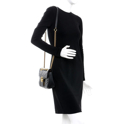 Gucci Calfskin Matelasse Small GG Marmont Shoulder Bag Black 2 of 8