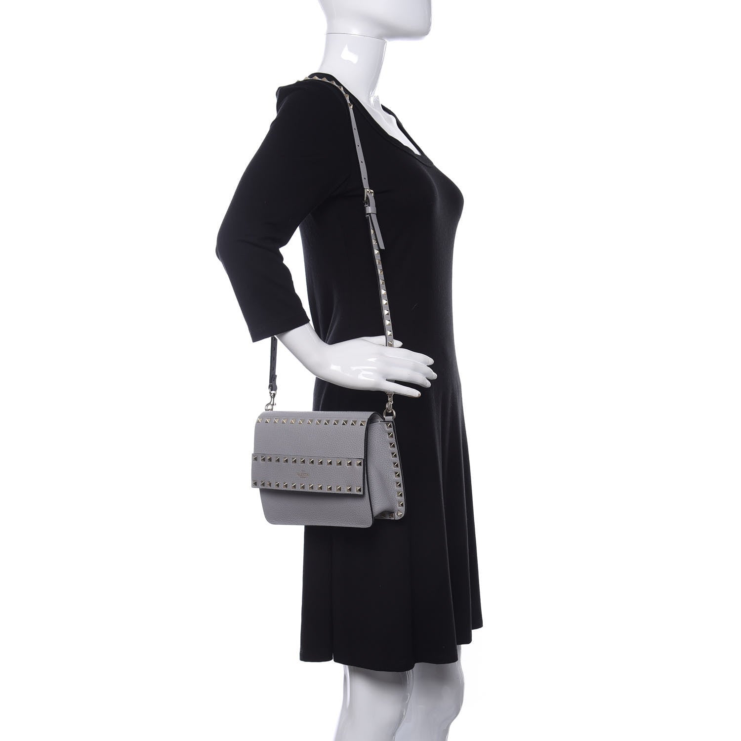 Valentino Garavani Pebbled Calfskin Rockstud Side Slip Crossbody Pastel Grey 2 of 9