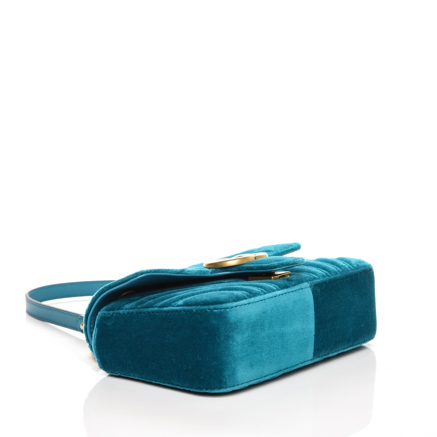 Velvet Matelasse Mini GG Marmont Shoulder Bag Pavone Cyan