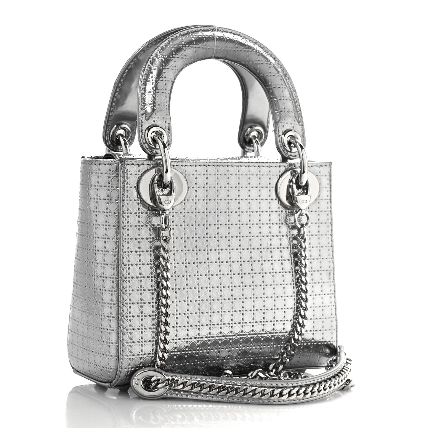 Metallic Patent Micro-Cannage Mini Lady Dior Silver