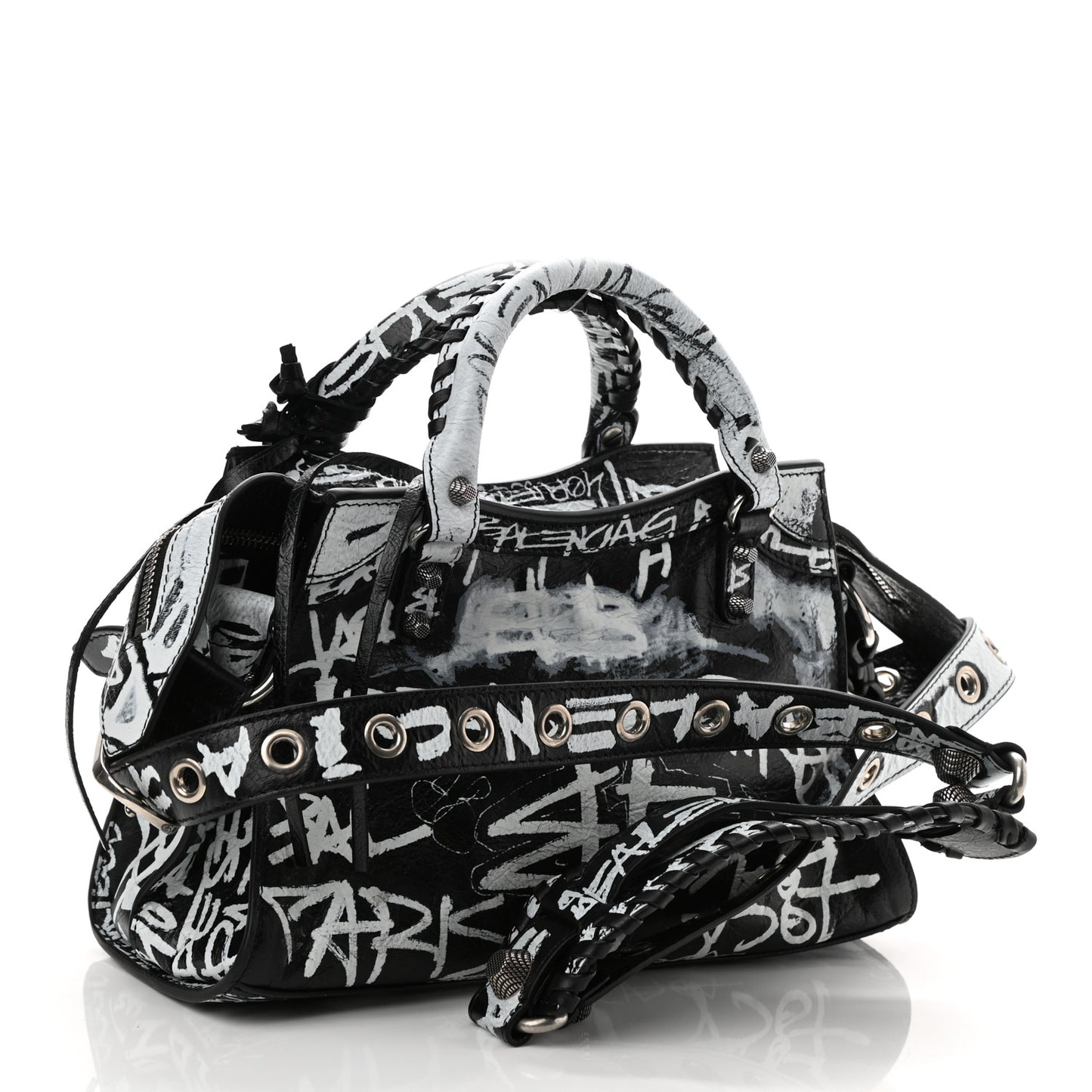 Agneau Arena Graffiti Neo Cagole Handbag XS Black White