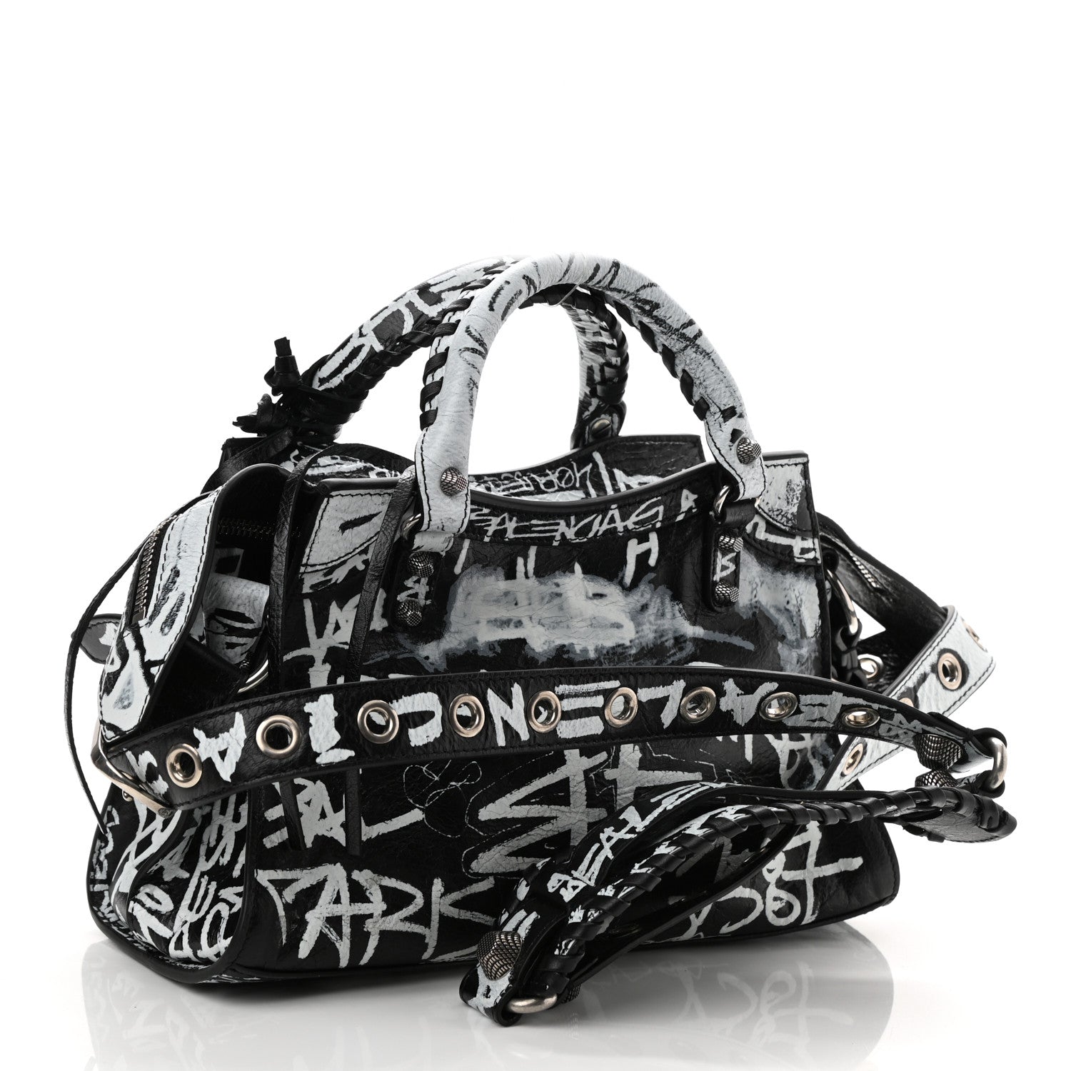 Balenciaga Agneau Arena Graffiti Neo Cagole Handbag XS Black White 3 of 8