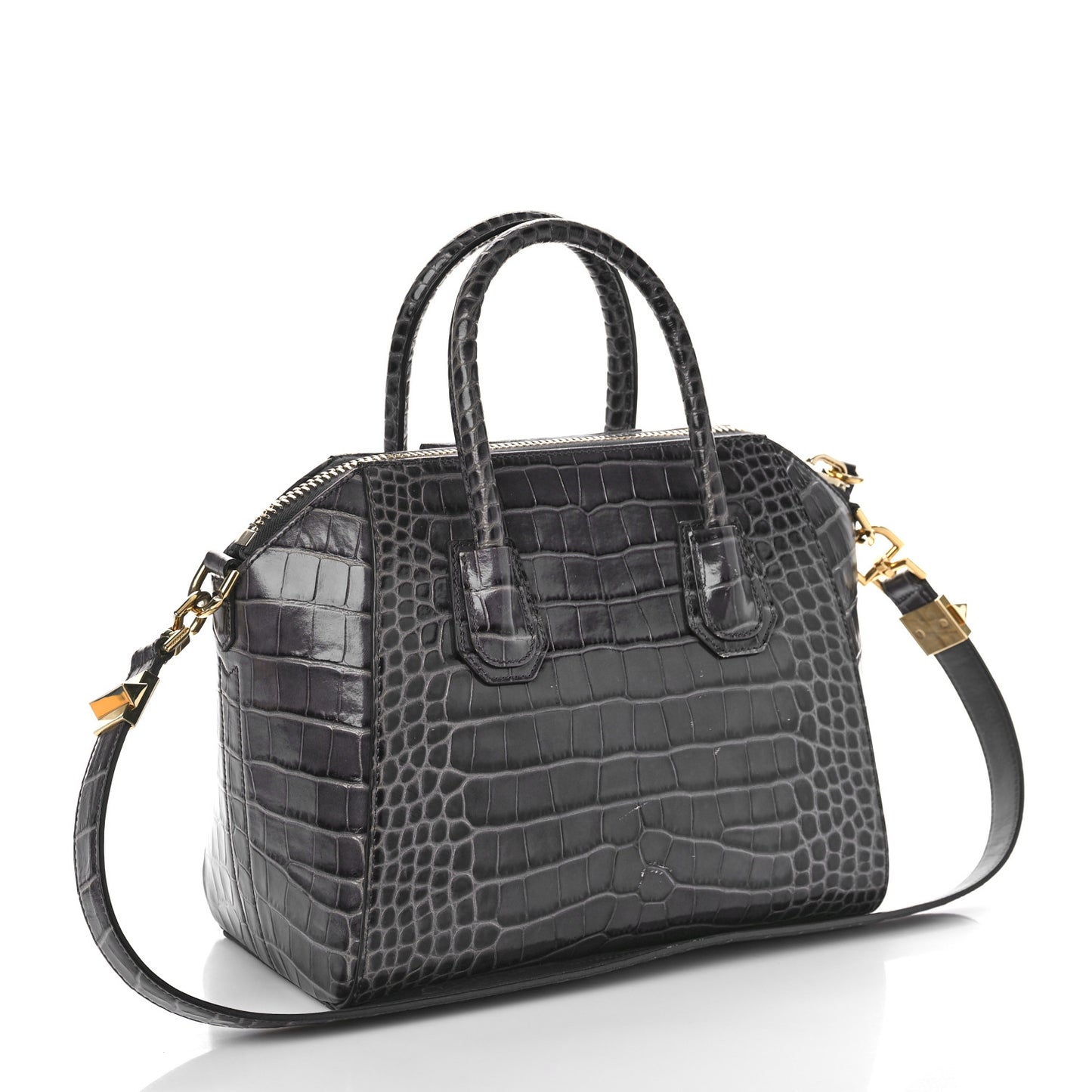 Calfskin Crocodile Embossed Small Antigona Storm Grey
