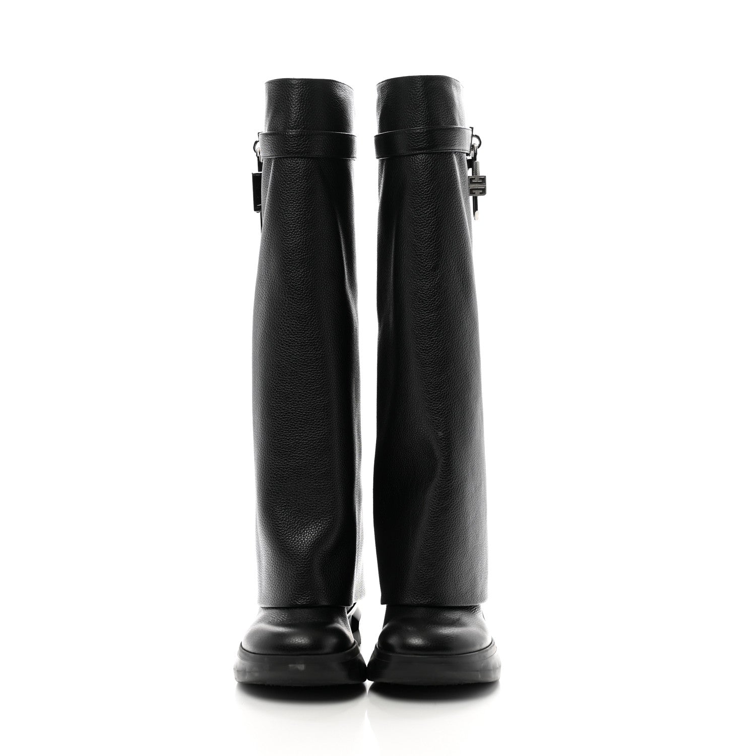 Givenchy Grained Calfskin Shark Lock Biker Knee Boots 38 Black 2 of 8
