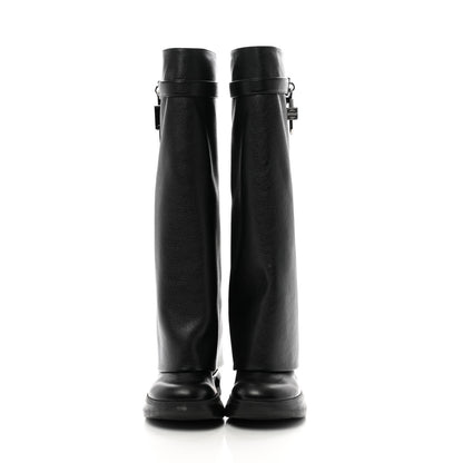 Givenchy Grained Calfskin Shark Lock Biker Knee Boots 38 Black 2 of 8