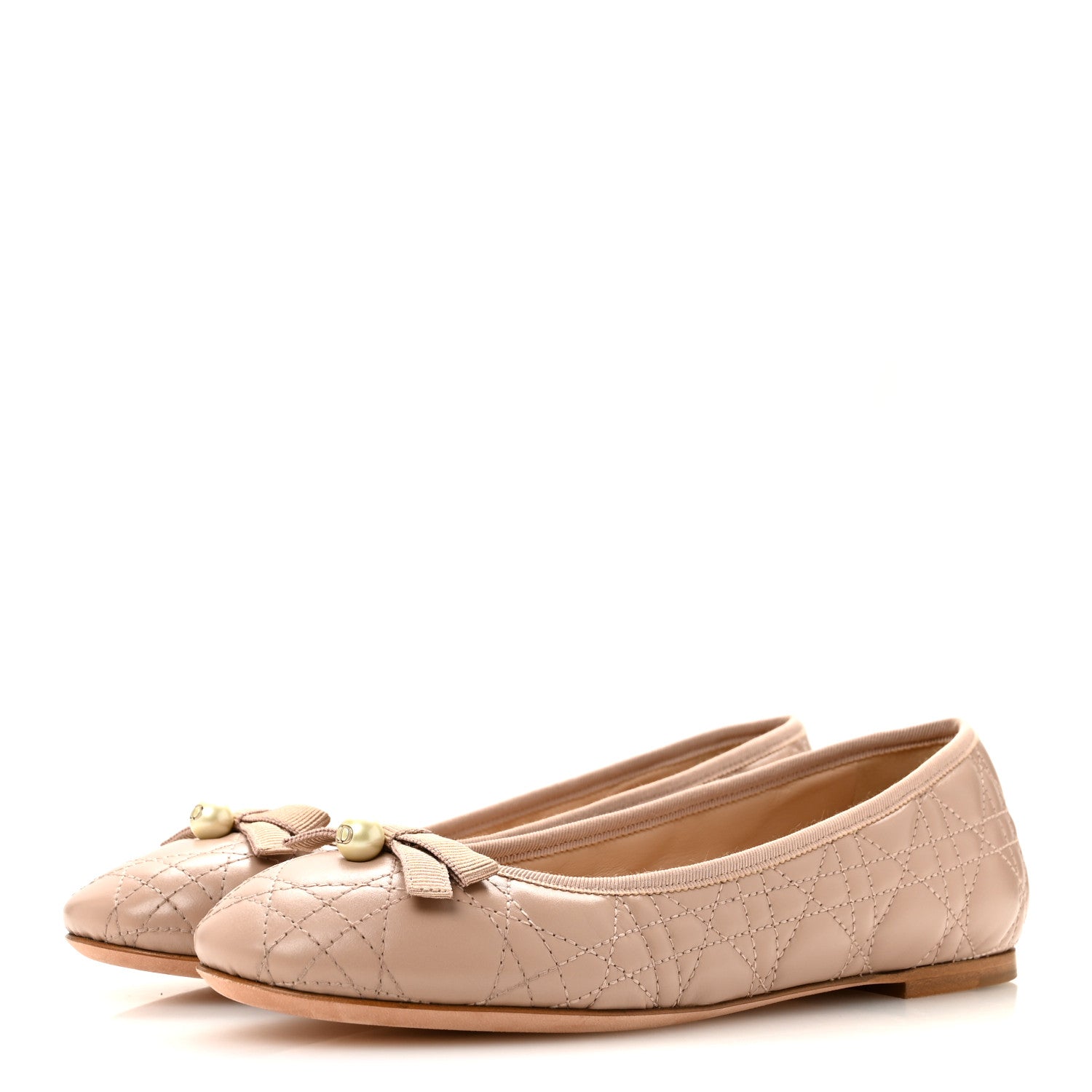 Christian Dior Calfskin Cannage Pearl Bow Ballet Flats 39 Nude 4 of 10