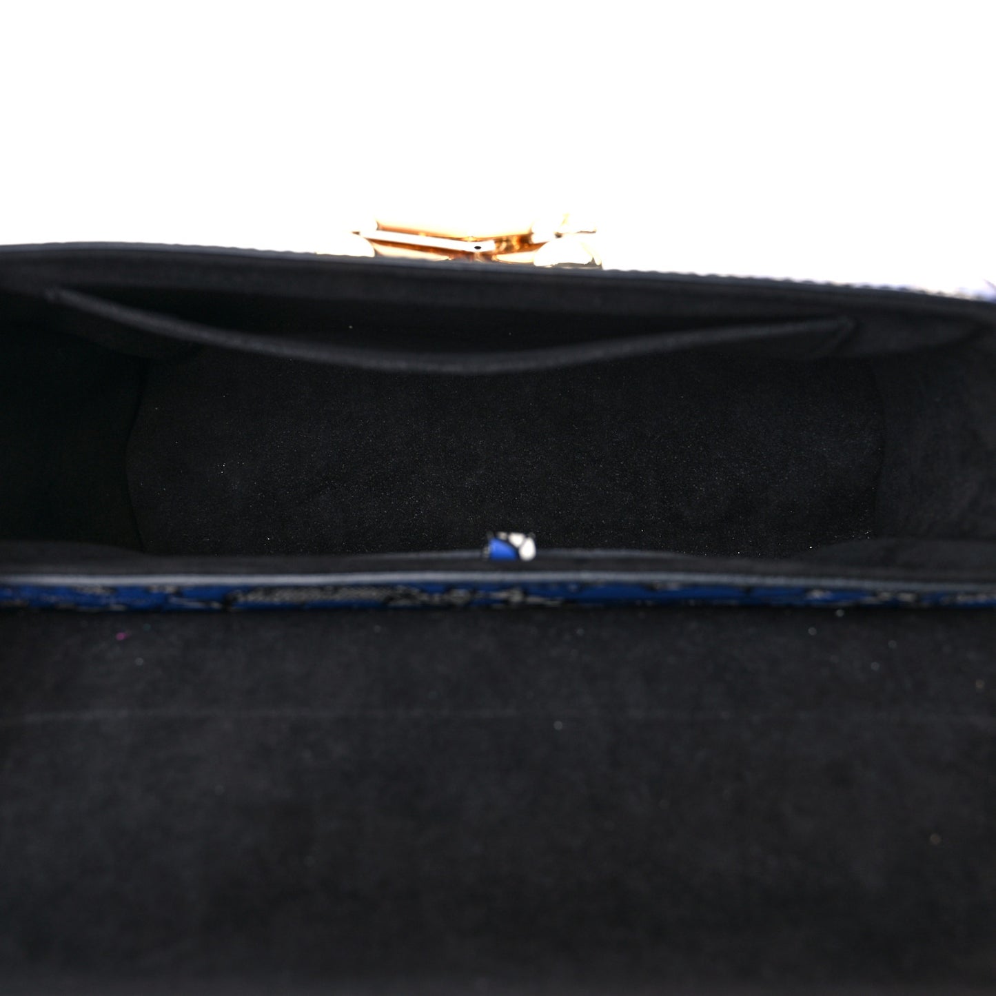 Calfskin Lace Flower Inlay Twist Shoulder Bag MM Navy Black