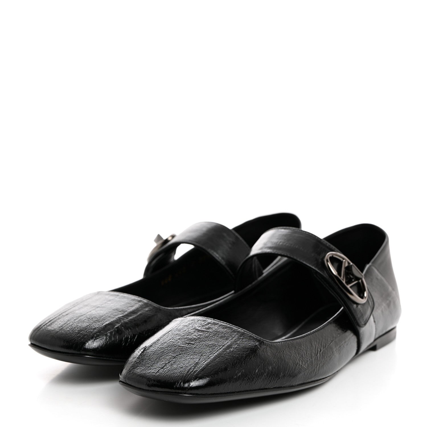 Valentino Garavani Textured Patent Nappa Locker Mary Jane Collapsible Heel Ballerina Flats 39.5 Black 3 of 9