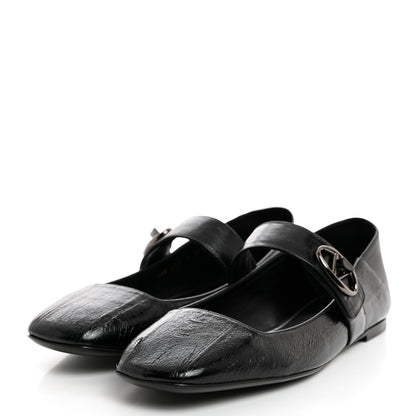 Valentino Garavani Textured Patent Nappa Locker Mary Jane Collapsible Heel Ballerina Flats 39.5 Black 3 of 9