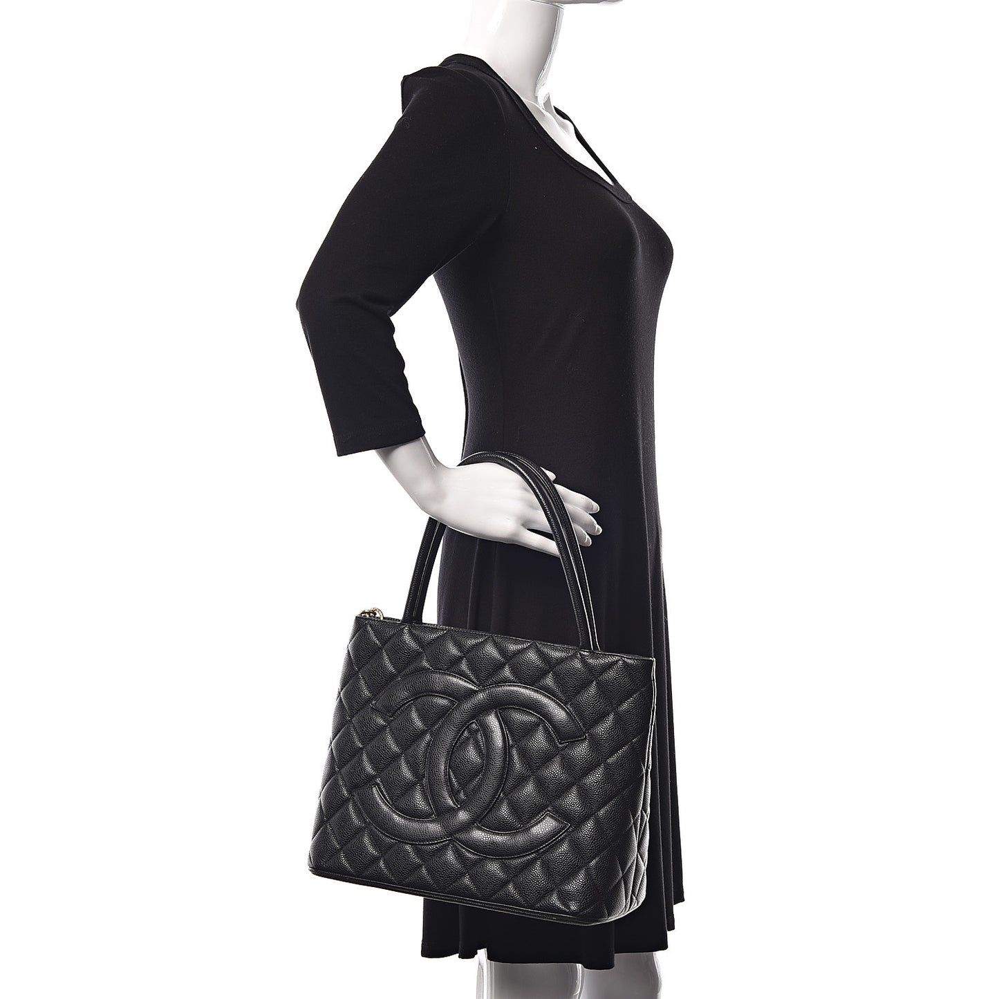 Caviar Quilted Medallion Tote Black