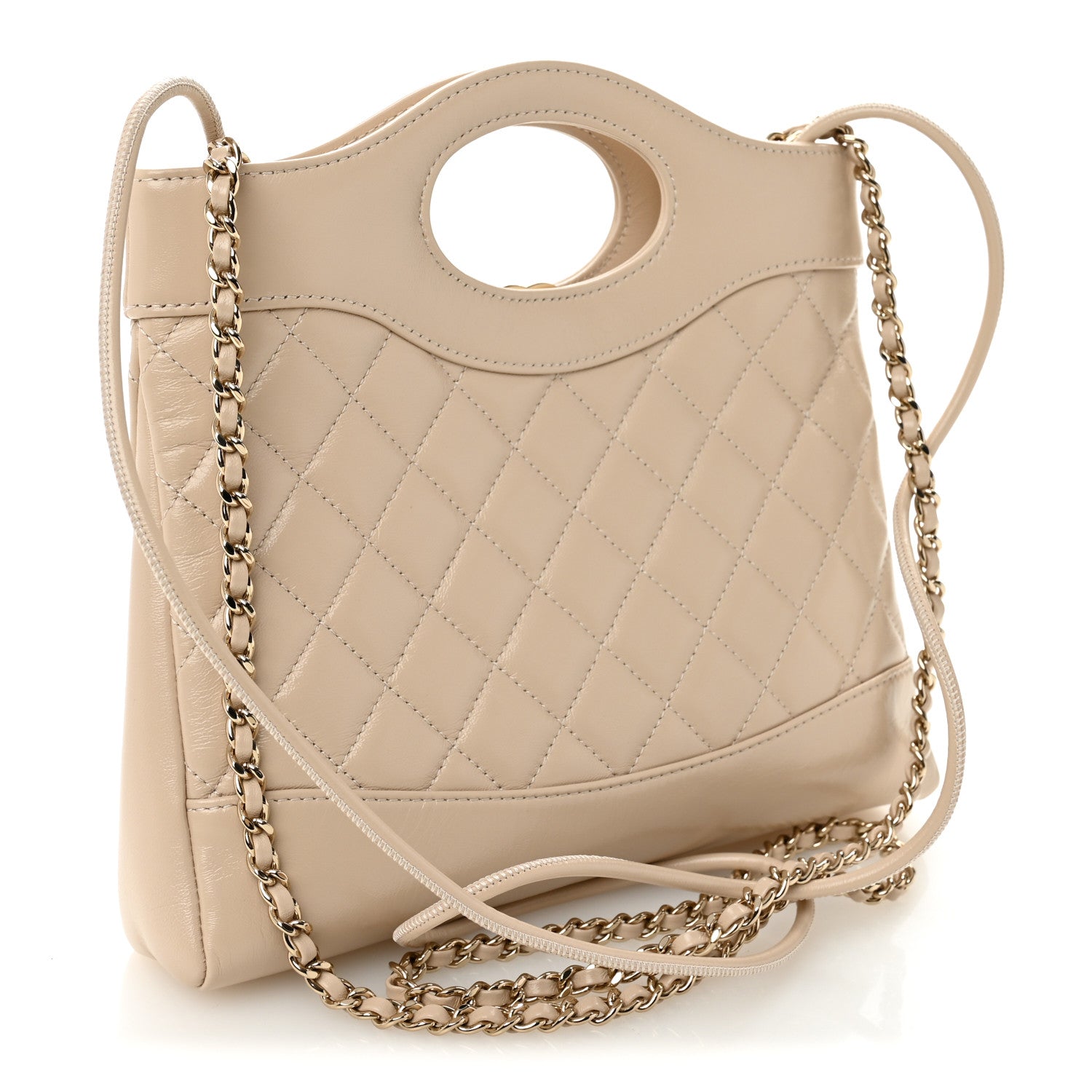 Chanel Shiny Crumpled Calfskin Quilted Mini 31 Shopping Bag Beige 3 of 11