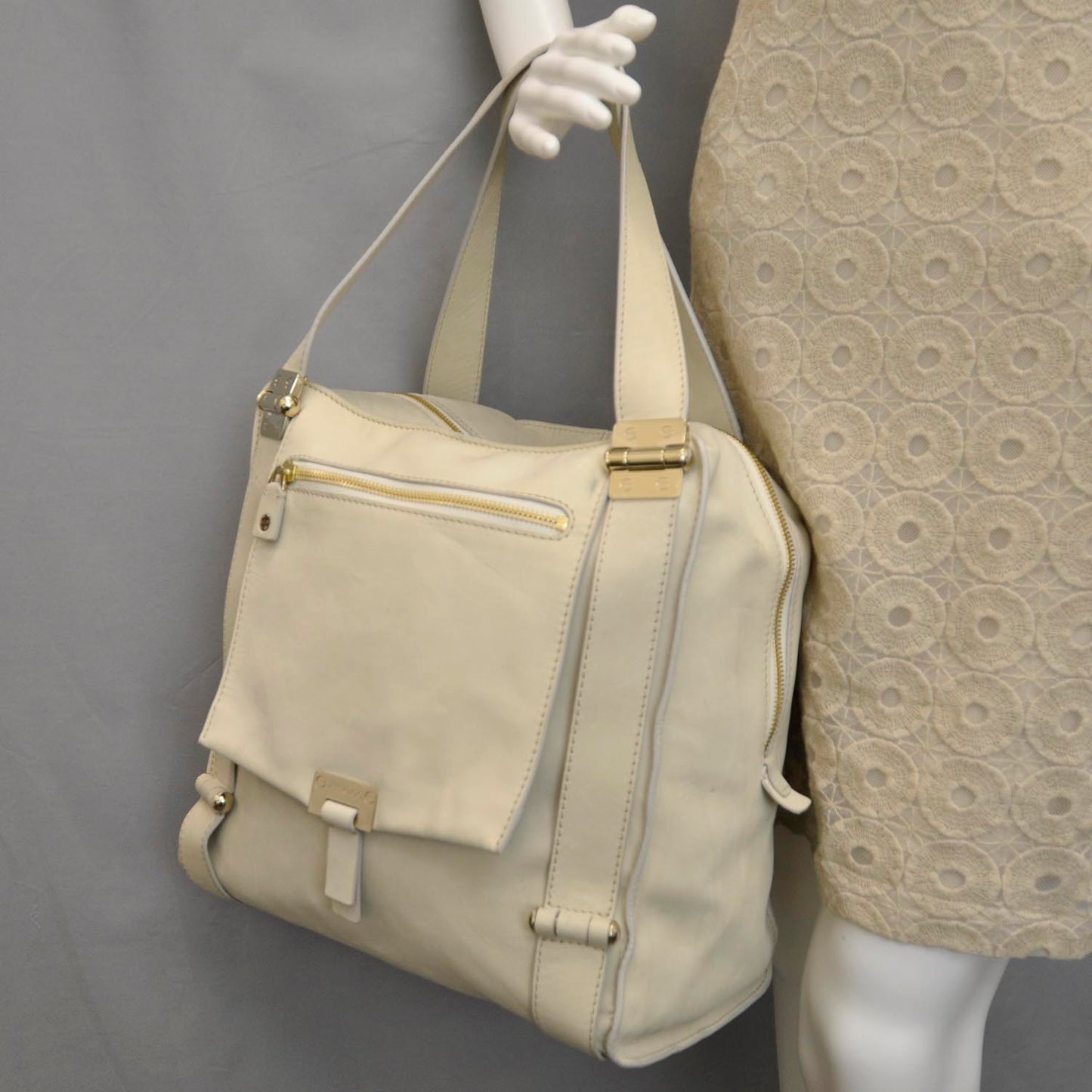 Cashmere Calfskin Large Parker Tote White