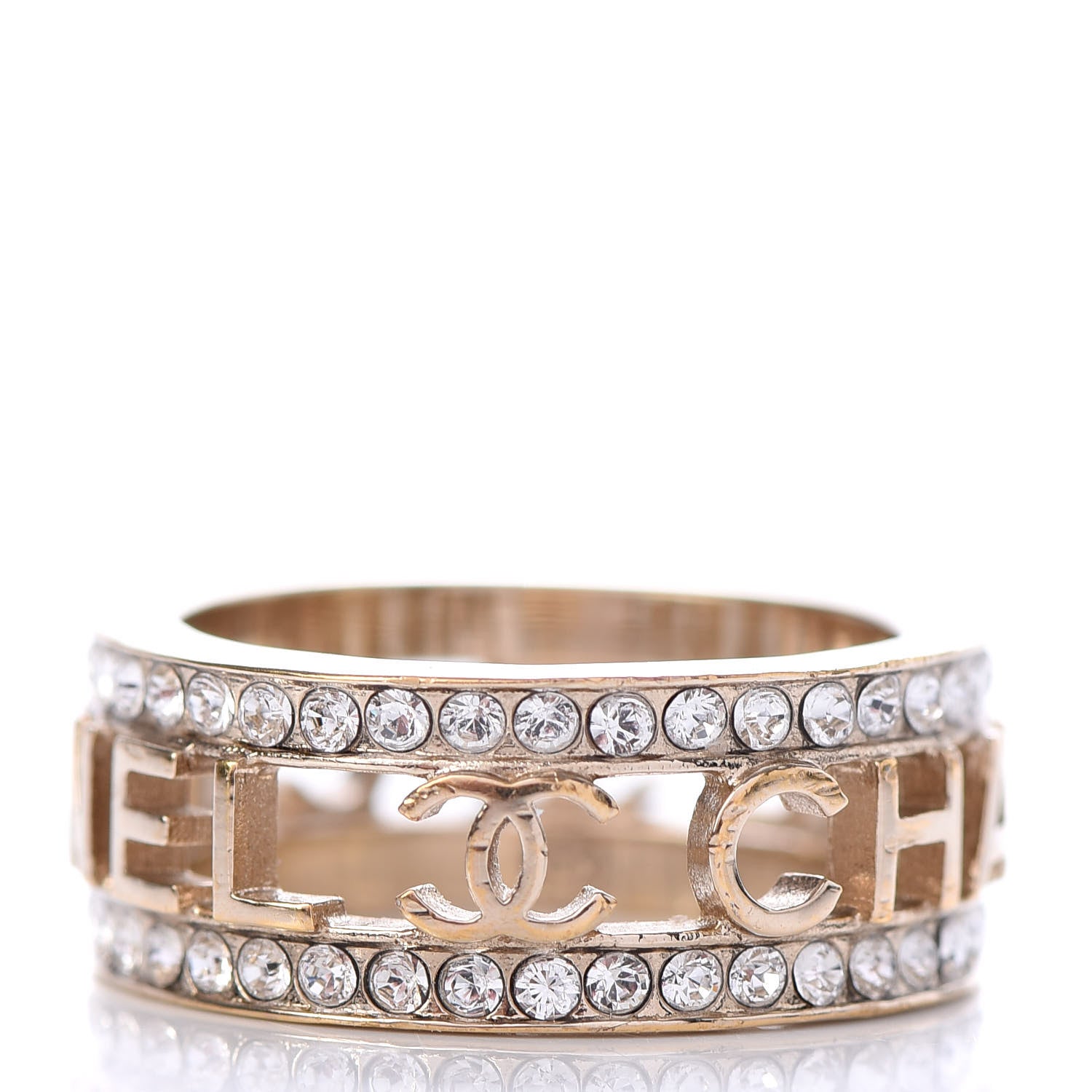 Chanel Crystal Logo Ring 7 Gold 3 of 5