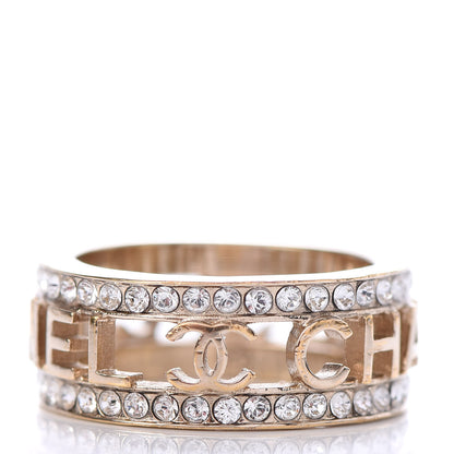 Chanel Crystal Logo Ring 7 Gold 3 of 5