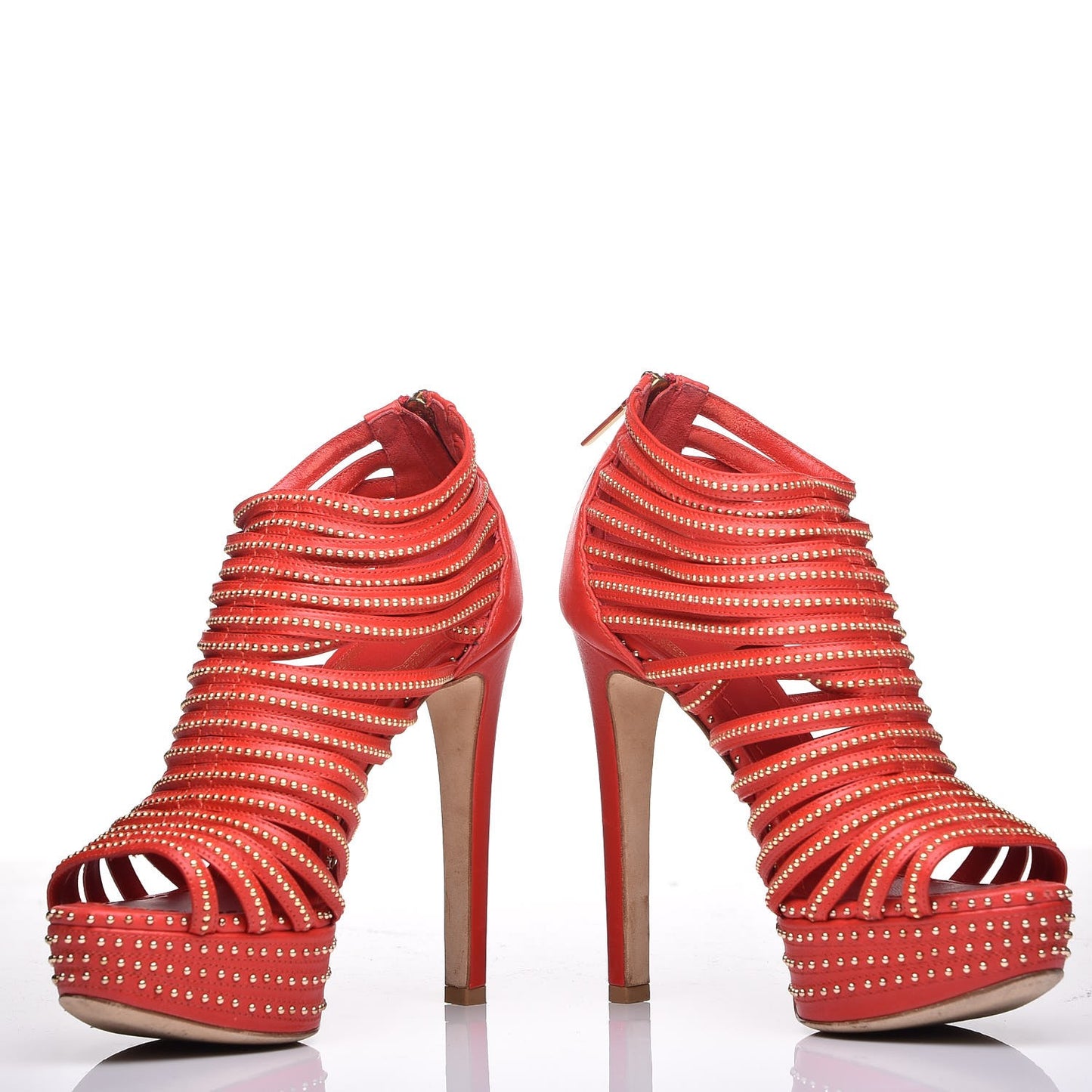 Calfskin Caged Studded Sandals 35 Rouge