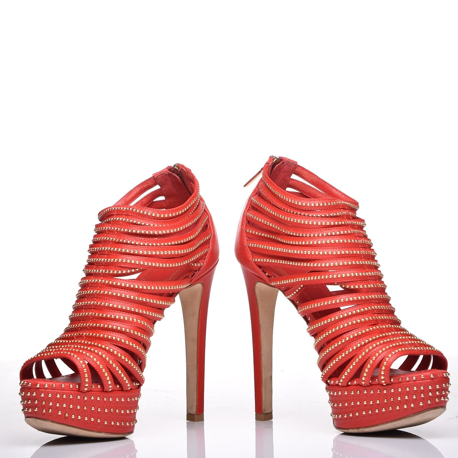 Christian Dior Calfskin Caged Studded Sandals 35 Rouge 6 of 12
