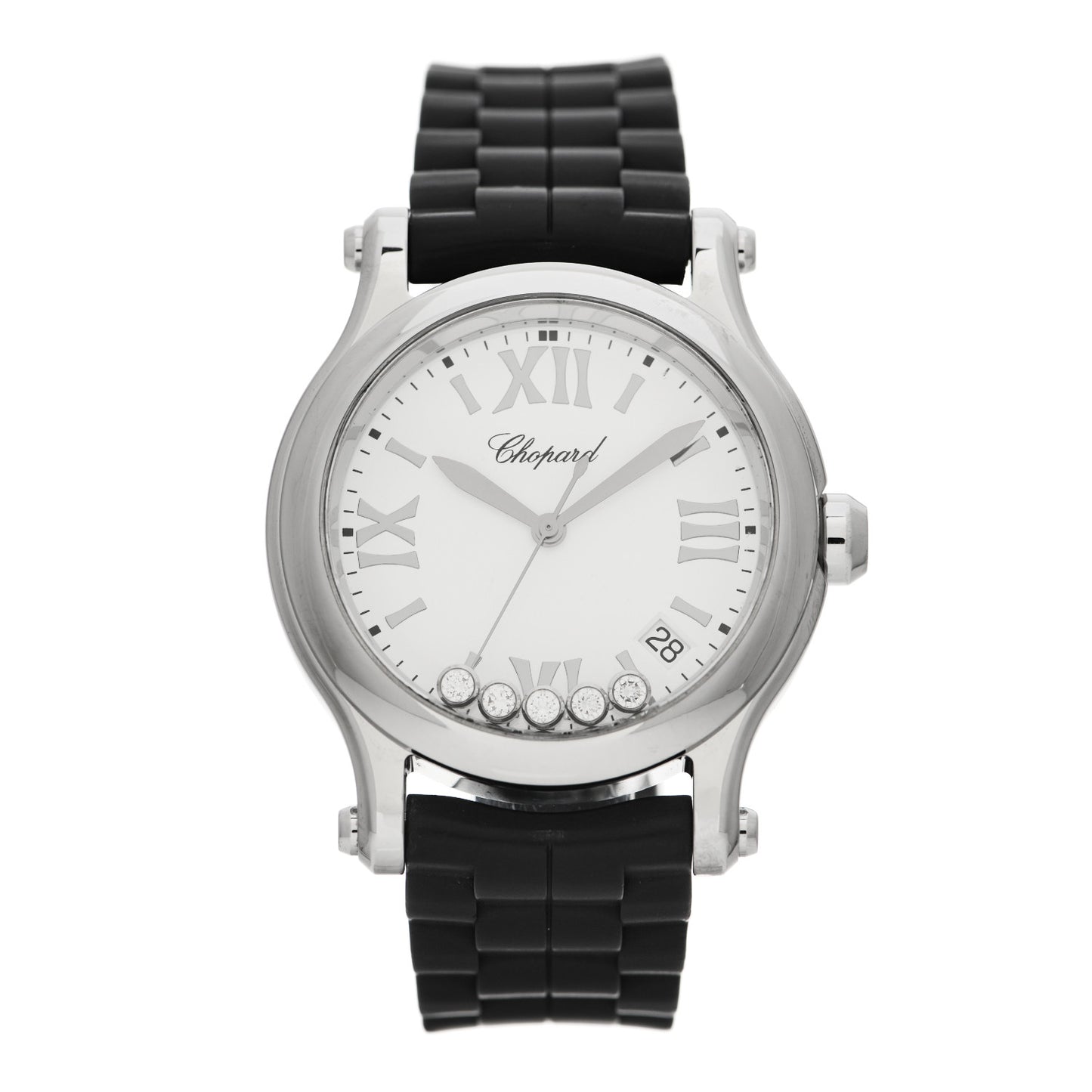 Stainless Steel Rubber 5 Diamond 36mm Happy Sport Quartz Watch