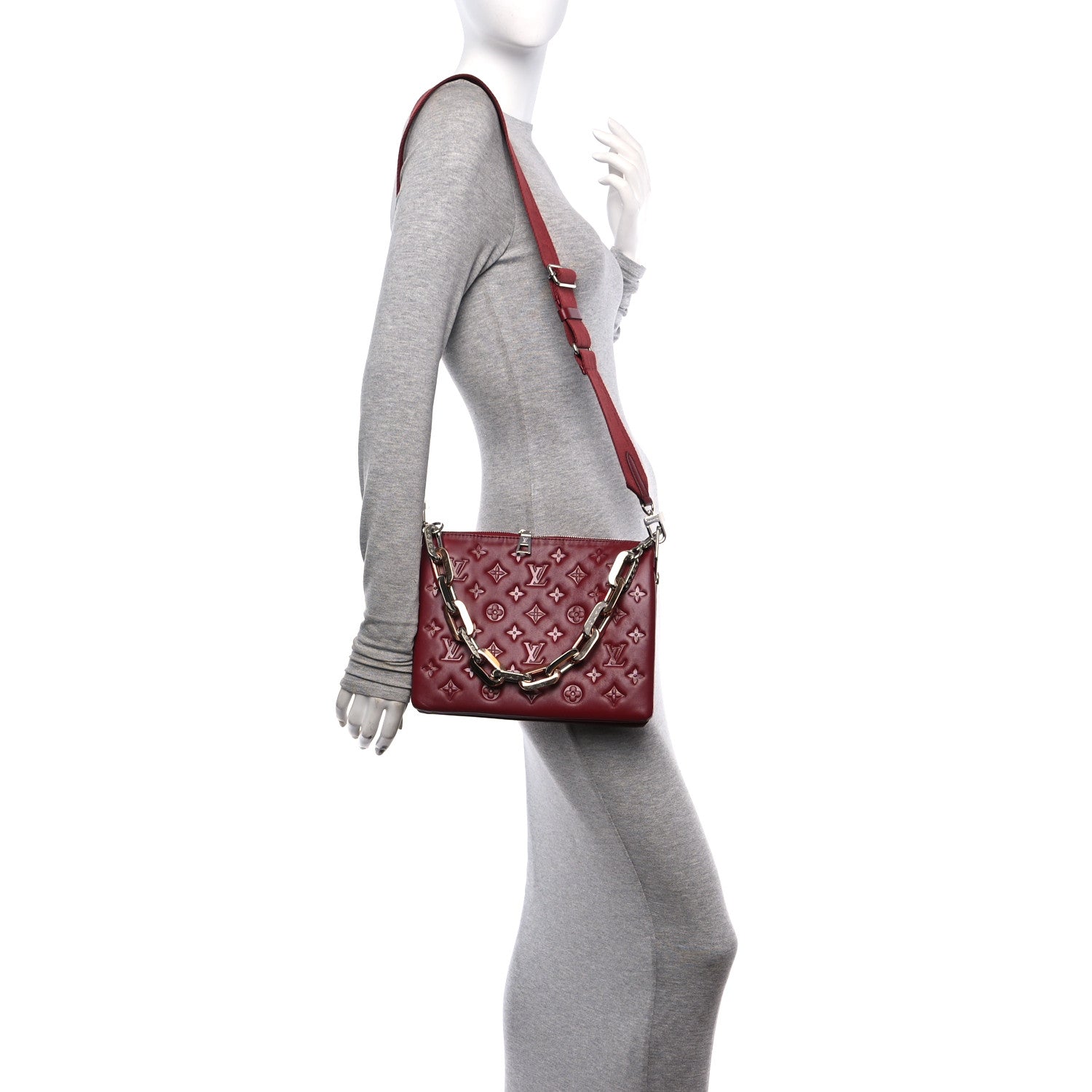 Louis Vuitton Lambskin Embossed Monogram Coussin PM Wine 2 of 13