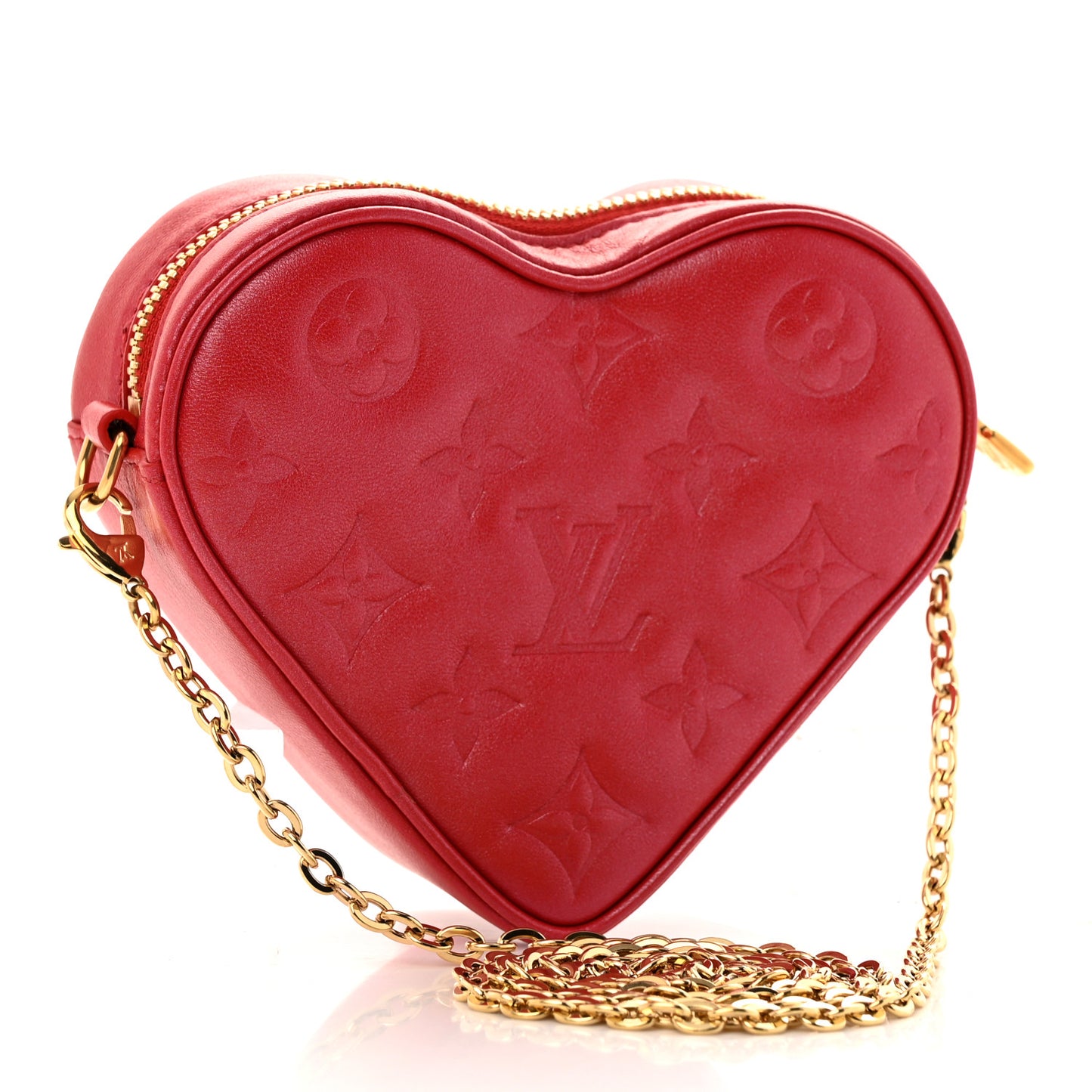 Lambskin Embossed Monogram Fall In Love Sac Coeur Heart Chain Bag Lipstick Red