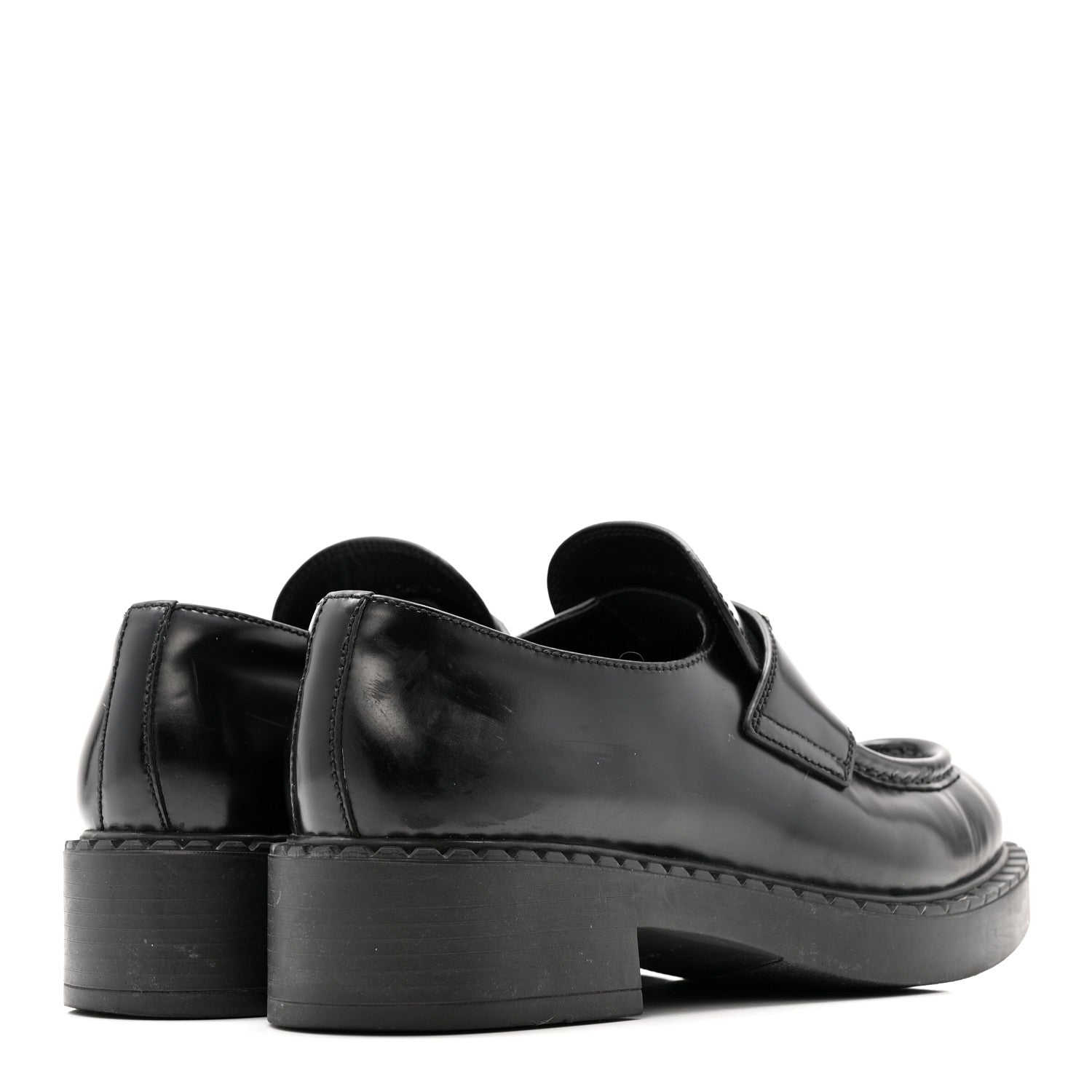 Prada Spazzolato Metal Triangle Logo 50mm Loafers 37.5 Black 5 of 13