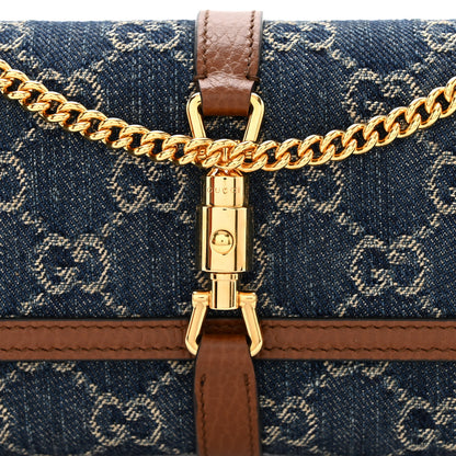 Gucci New Denim GG Monogram Jackie 1961 Chain Wallet Blue Tea Cuir 9 of 11