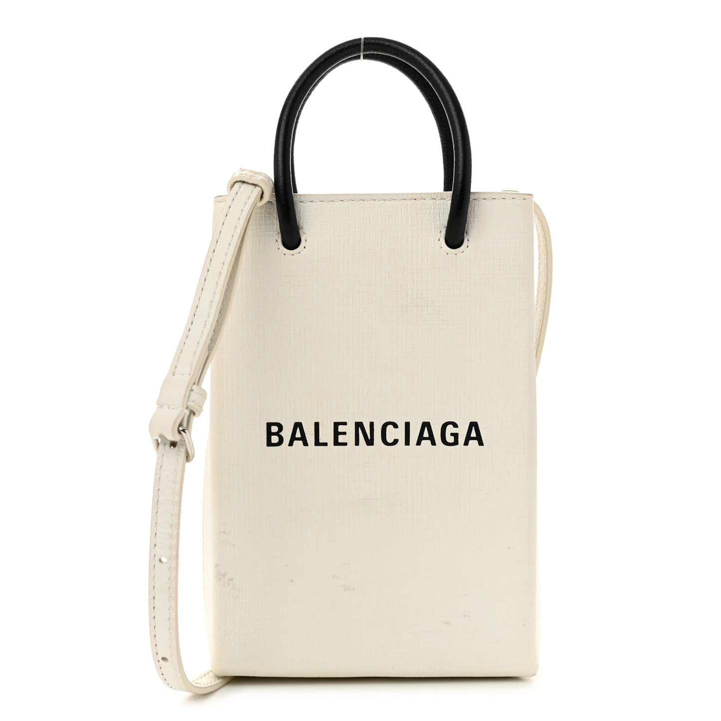 Squared Calfskin Logo Shopping Phone Holder Bag White