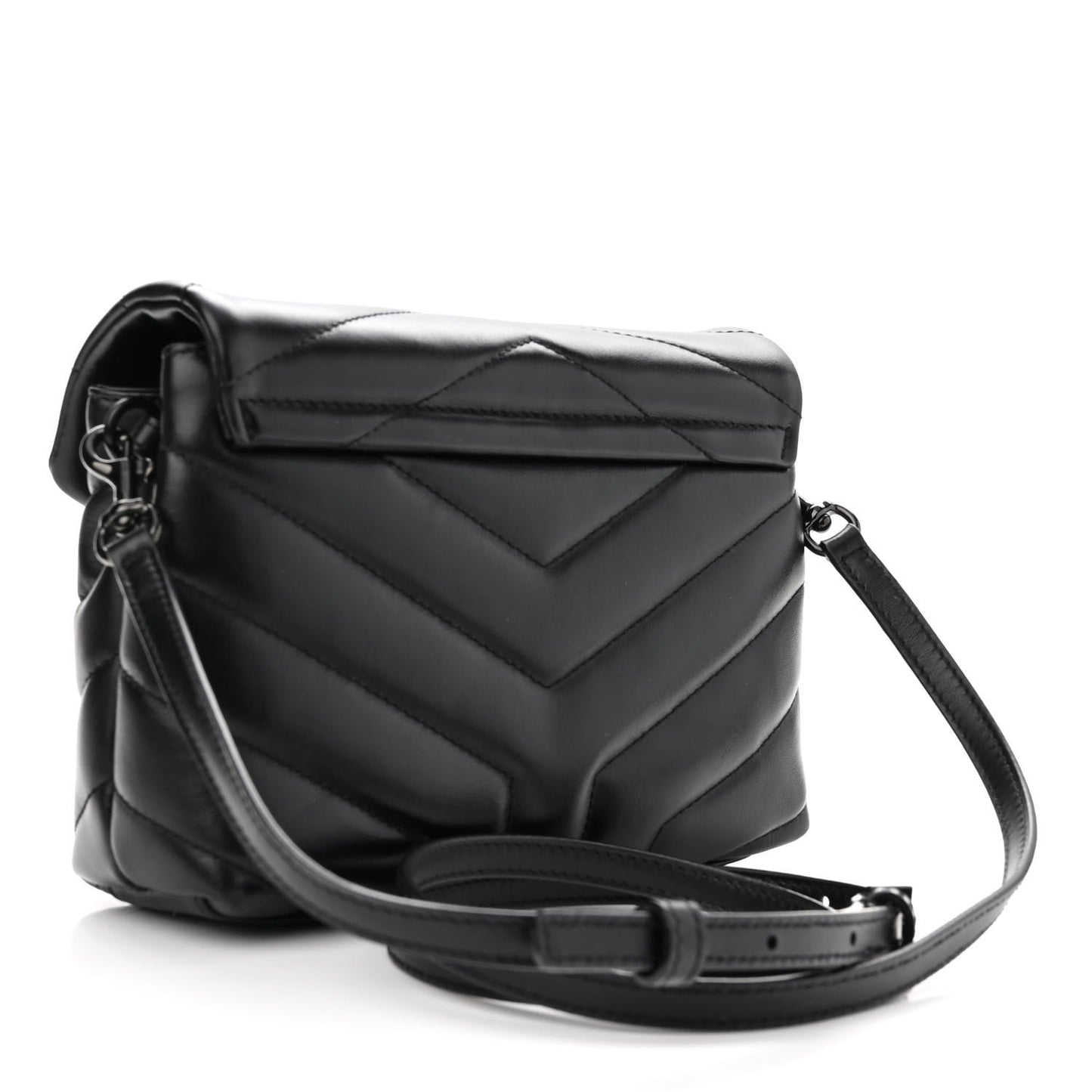 Calfskin Y Quilted Monogram Monochrome Toy Loulou Crossbody Bag Black