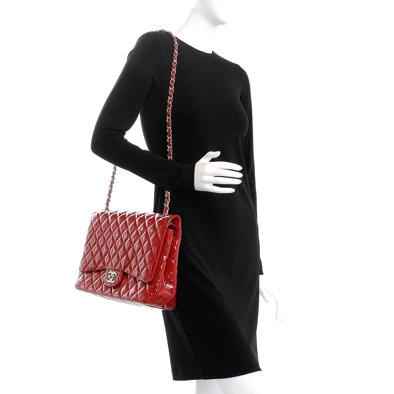 Chanel Patent Quilted Maxi Double Flap Red 2 of 12