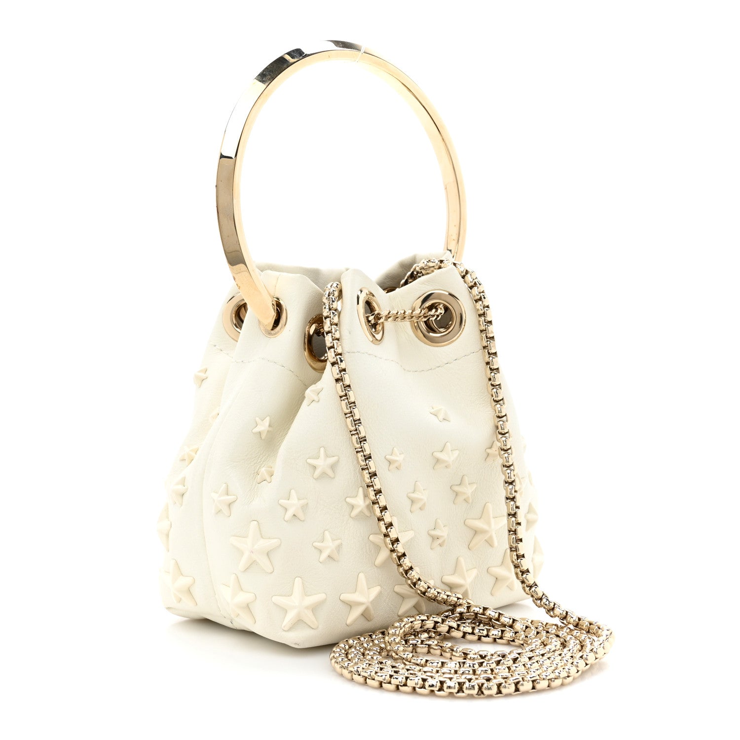 Jimmy Choo Goatskin Micro Star Studded Bon Bon Bucket Bag White 2 of 10