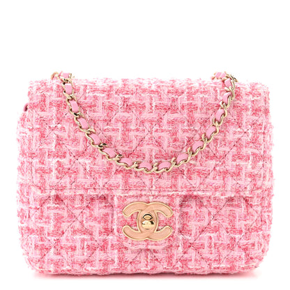 Chanel Tweed Resin Quilted Mini Heart Square Flap Pink White 1 of 11