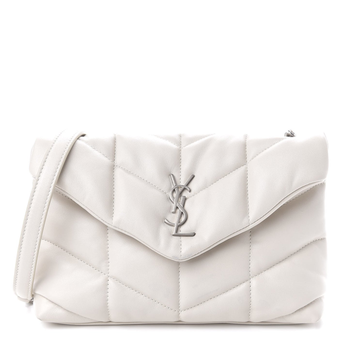 Lambskin Quilted Toy Loulou Puffer Monogram Chain Satchel Blanc Vintage