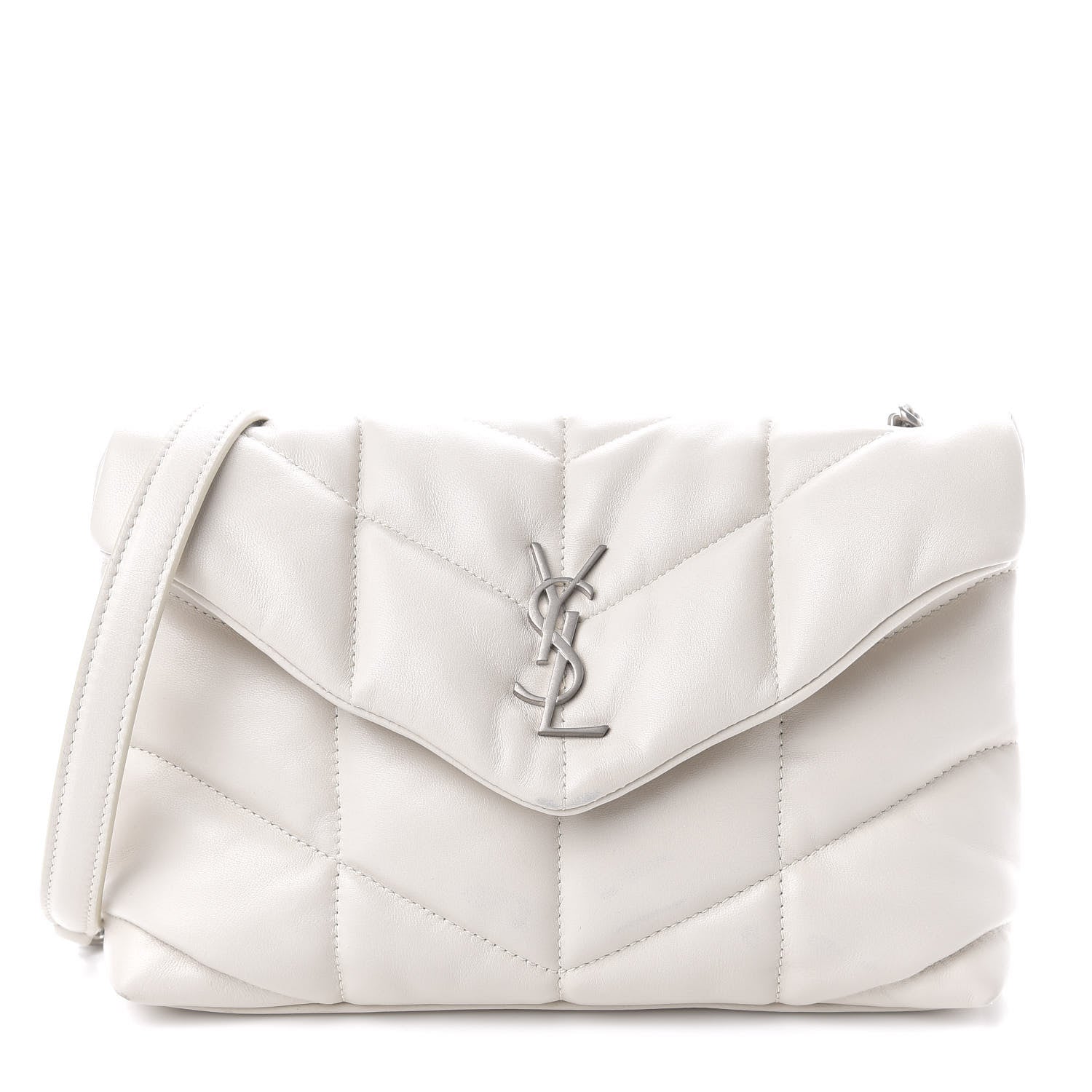 Saint Laurent Lambskin Quilted Toy Loulou Puffer Monogram Chain Satchel Blanc Vintage 1 of 12