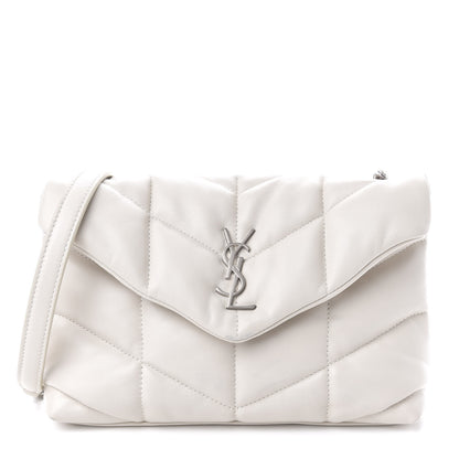 Saint Laurent Lambskin Quilted Toy Loulou Puffer Monogram Chain Satchel Blanc Vintage 1 of 12